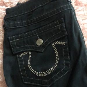Black rhinestone pocket jeans